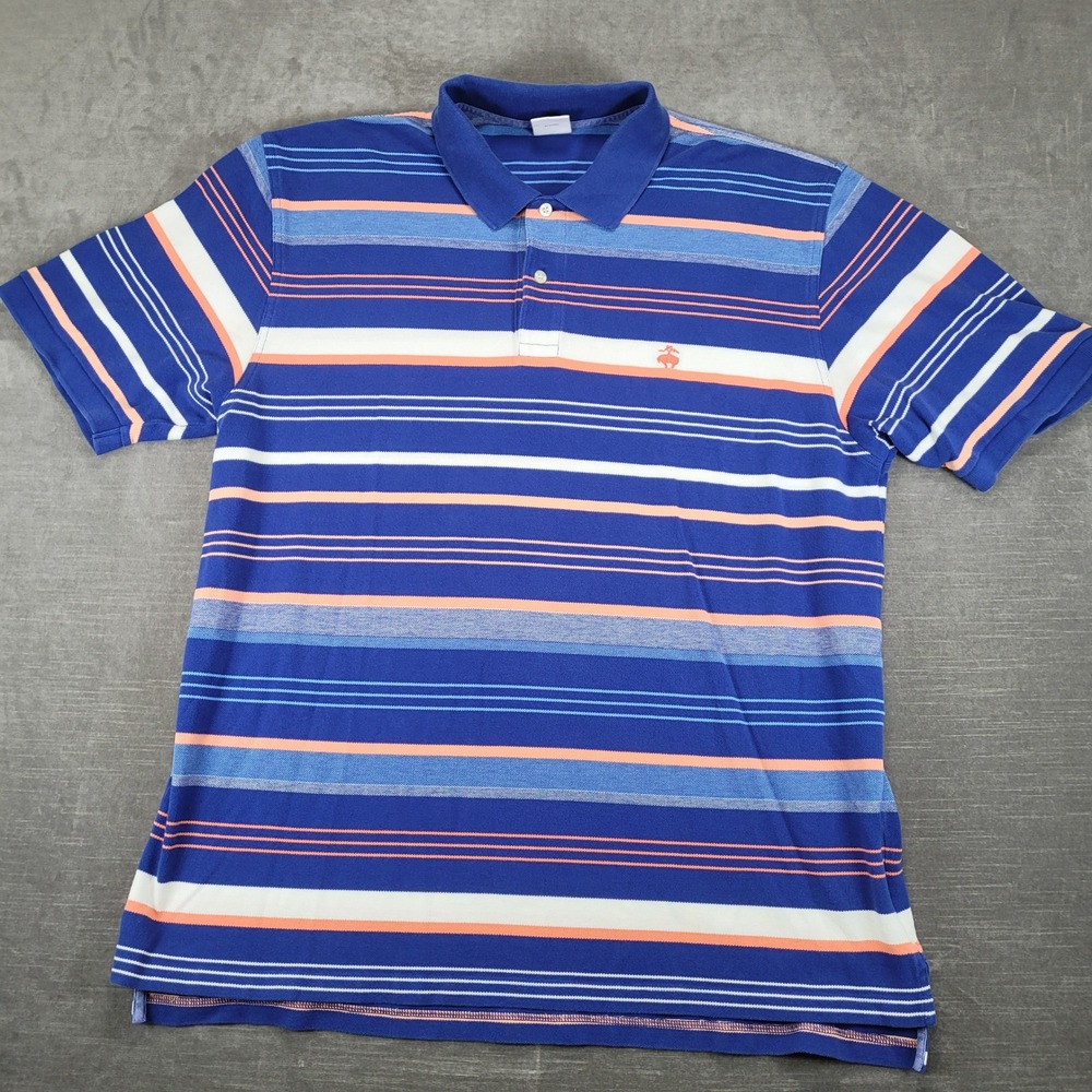 Brooks Brothers 346 Y2K Mens XL Performance‎ Polo Shirt Blue Striped Cotton